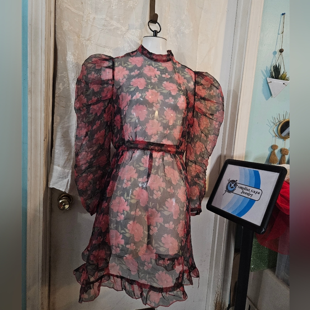 Forever 21 Floral Long Sleeve Dress - Black and Pink